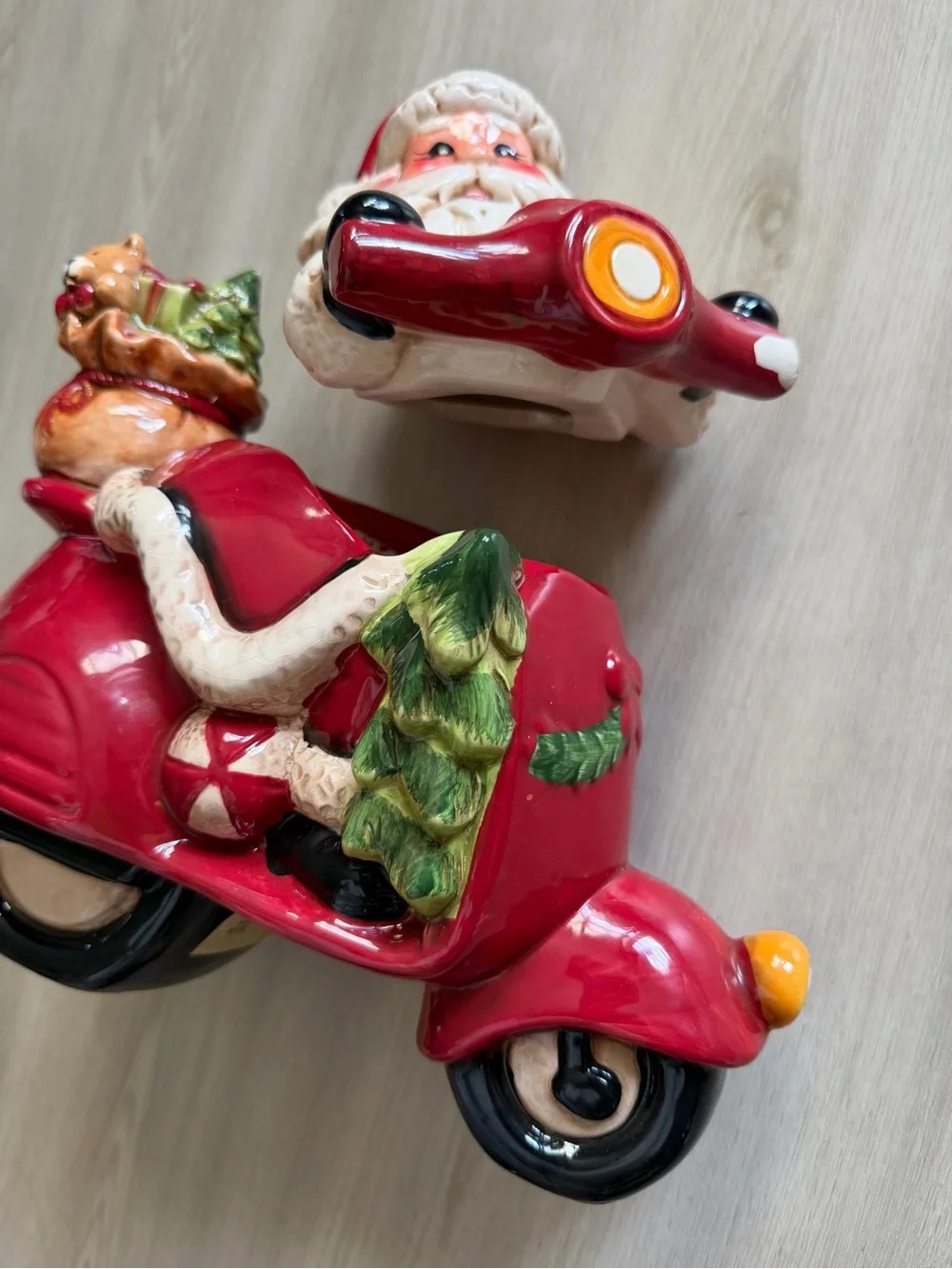 Retro Santa Claus Motorcycle Scooter Cookie Jar Figurine *See Pics